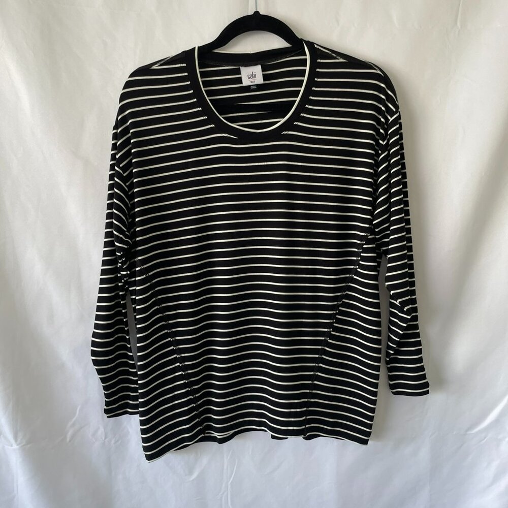 CAbi 4005 Womens Crosswalk Tee  Black White Stripe Oversize Size XXS - EUC